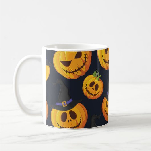 ハロウィーンカボチャ:ヴィンテージ魔女パターン コーヒーマグカップ (左)