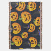 ハロウィーンカボチャ：ヴィンテージ魔女パターン スローブランケット (正面縦)