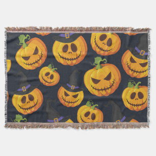 ハロウィーンカボチャ：ヴィンテージ魔女パターン スローブランケット