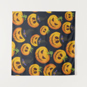 ハロウィーンカボチャ：ヴィンテージ魔女パターン タペストリー (正面(横))