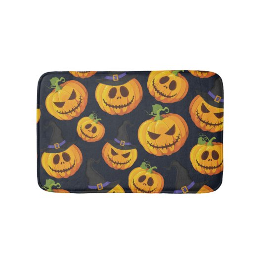 ハロウィーンカボチャ:ヴィンテージ魔女パターン バスマット (正面)