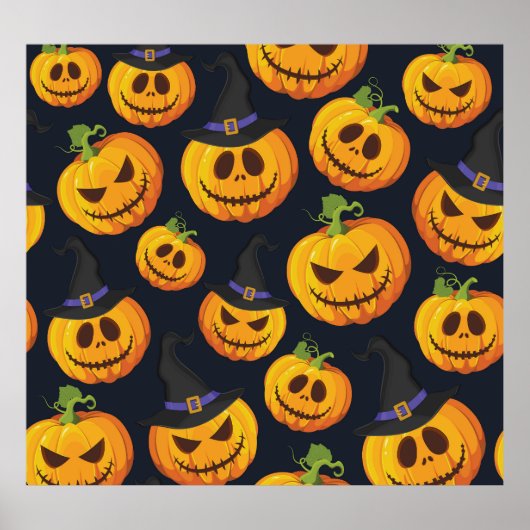ハロウィーンカボチャ：ヴィンテージ魔女パターン ポスター (正面)
