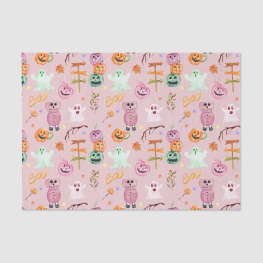 ハロウィーンカボチャ、幽霊、モンスタースピンク 薄葉紙 (正面)