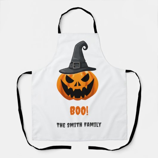 ハロウィーンカボチャ「BOO!」 – 名パーソナライズされた前 エプロン (正面)