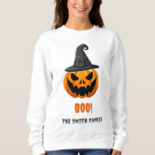 ハロウィーンカボチャ「BOO!」 – 名パーソナライズされた前 スウェットシャツ (正面)