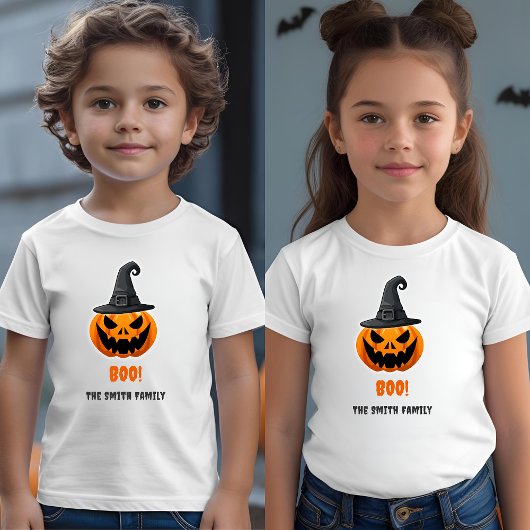ハロウィーンカボチャ「BOO!」 – 名パーソナライズされた前 トドラーTシャツ