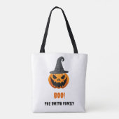 ハロウィーンカボチャ「BOO!」 – 名パーソナライズされた前 トートバッグ (裏面)