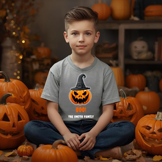 ハロウィーンカボチャ「BOO!」 – 名パーソナライズされた前 Tシャツ