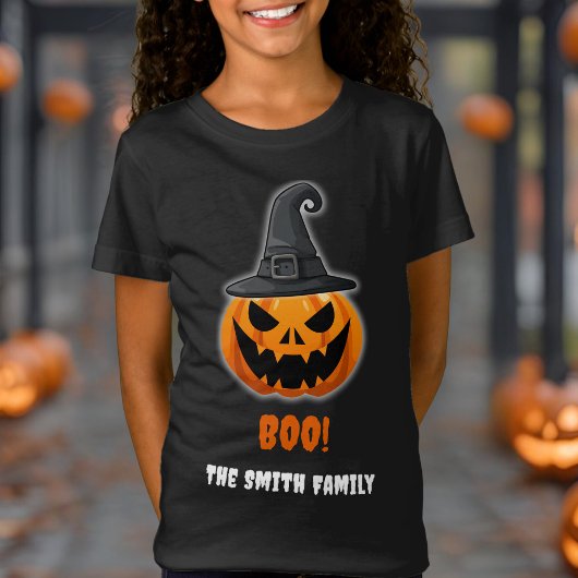 ハロウィーンカボチャ「BOO!」 – 名パーソナライズされた前 Tシャツ