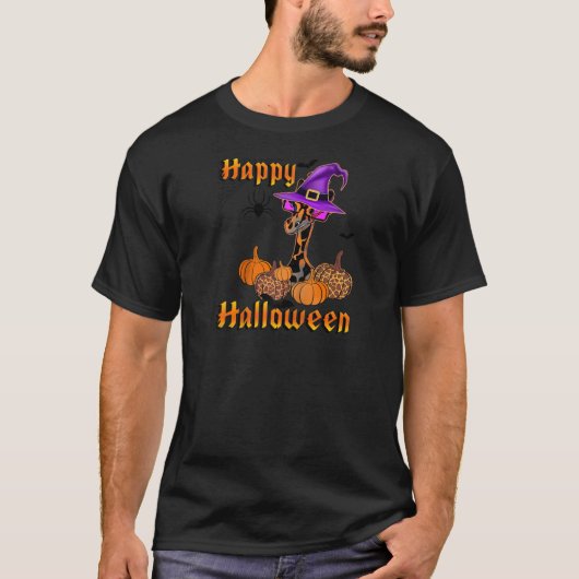 ハロウィーンカボチャGiraffeスパイダーウェブウィッチハアニ Tシャツ (正面)