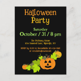 ハロウィーンカボンプキンカービングブラックオレンジグリーンパーティー ポストカード