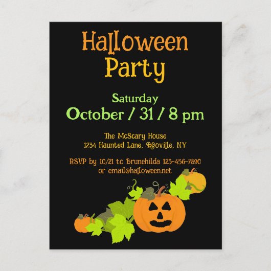 ハロウィーンカボンプキンカービングブラックオレンジグリーンパーティー ポストカード (正面)