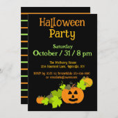 ハロウィーンカボンプキンカービングブラックオレンジグリーンパーティー 招待状 (正面/裏面)