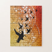 ハロウィーンカラスが城焼け幽霊のよく出るの間を飛ぶ ジグソーパズル (縦)