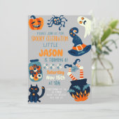 ハロウィーンカルドロンウィッチ子供の誕生日パーティー 招待状 (スタンド正面)