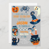 ハロウィーンカルドロンウィッチ子供の誕生日パーティー 招待状 (正面/裏面)