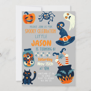 ハロウィーンカルドロンウィッチ子供の誕生日パーティー 招待状