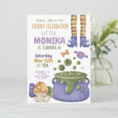 ハロウィーンカルドロンパープルウィッチ誕生日 招待状 (スタンド正面)