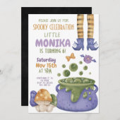 ハロウィーンカルドロンパープルウィッチ誕生日 招待状 (正面/裏面)