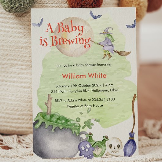 ハロウィーンカルドロンベビーが醸造シャワー 招待状