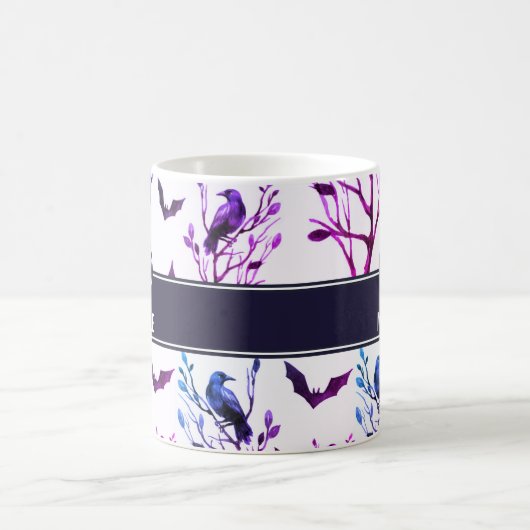 ハロウィーンカローズこうもりモノグラムパーソナライズされた名 コーヒーマグカップ (中央)