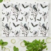 ハロウィーンカローズこうもり白黒の水色 キッチンタオル (折り畳み)