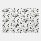 ハロウィーンカローズこうもり白黒の水色 キッチンタオル (横)