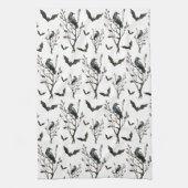 ハロウィーンカローズこうもり白黒の水色 キッチンタオル (縦)