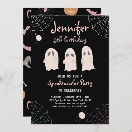 ハロウィーンカワイイ幽霊誕生日スプオクタキュラーインビタット 招待状 (正面/裏面)