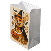 ハロウィーンカワイブルフェスティバルコーギ愛犬家 ミディアムペーパーバッグ (裏面アングル)