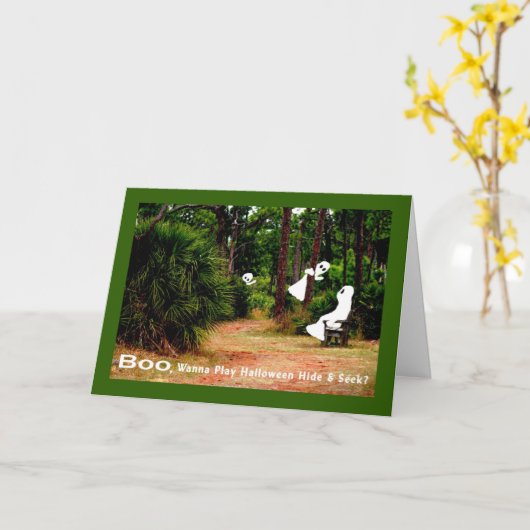ハロウィーンカード、隠す、幽霊たち付きシーク カード (黄色い花)