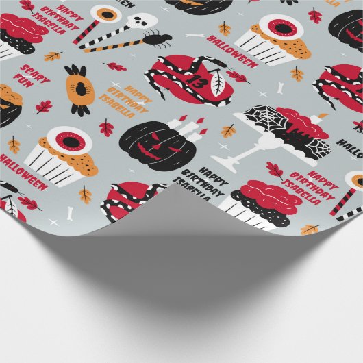 ハロウィーンガールのお誕生日ケーキ名怖いおもしろい ラッピングペーパー (角)