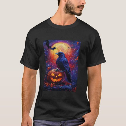 ハロウィーンガールズデザインボーイズクロウカボンプキンキッズホール Tシャツ (正面)