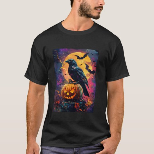 ハロウィーンガールズデザインボーイズクロウカボンプキンキッズホール Tシャツ (正面)