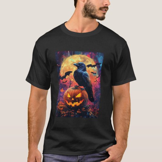 ハロウィーンガールズデザインボーイズクロウカボンプキンキッズホール Tシャツ (正面)