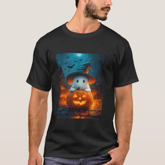 ハロウィーンガールズデザインボーイズ幽霊パンプキンキッズハル Tシャツ (正面)