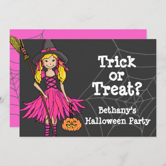 ハロウィーンガールズパーティの招待状 招待状 (正面/裏面)