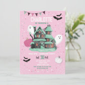 ハロウィーンガールズピンクおもしろいハウスパーティー幽霊 招待状 (スタンド正面)