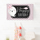 ハロウィーンガールハッピーバースデーピンクブラック 横断幕 (インサイチュ)