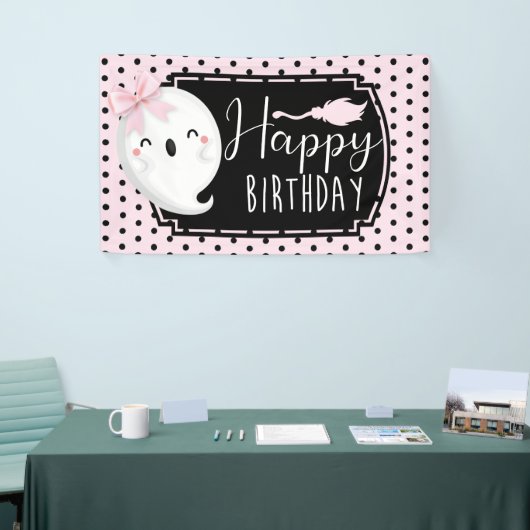 ハロウィーンガールハッピーバースデーピンクブラック 横断幕 (トレードショー)