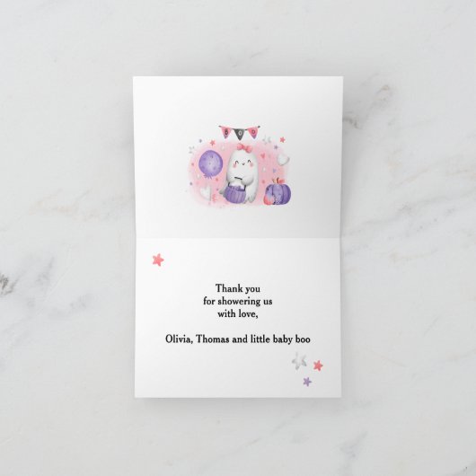 ハロウィーンガールベビーシャワーピンクサンキューカード サンキューカード (内部)