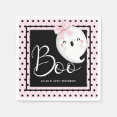 ハロウィーンガール誕生日パーソナライズされたピンクブラック スタンダードカクテルナプキン (正面)