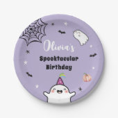 ハロウィーンガール誕生日パープルキュート幽霊 ペーパープレート (正面)