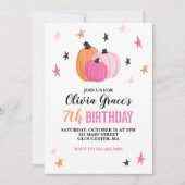 ハロウィーンガール誕生日ピンクカボンプキンズスターズインビタ 招待状 (正面)