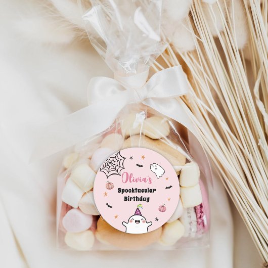 ハロウィーンガール誕生日ピンクカワイイ幽霊 ラウンドシール