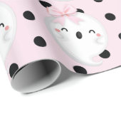 ハロウィーンガール誕生日ピンクブラック水玉模様幽霊 ラッピングペーパー (ロールコーナー)