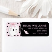 ハロウィーンガール誕生日ピンクブラック水玉模様幽霊 ラベル (インサイチュ)