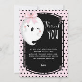 ハロウィーンガール誕生日ピンクブラック水玉模様 サンキューカード (正面)