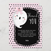 ハロウィーンガール誕生日ピンクブラック水玉模様 サンキューカード (正面/裏面)