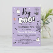 ハロウィーンガール誕生日招待状パープルキュート幽霊 招待状 (スタンド正面)